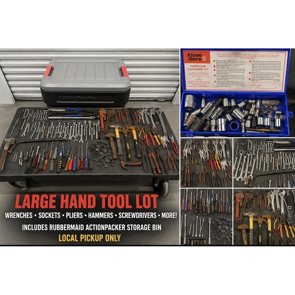 Large Hand Tool Lot Wrenches Sockets Ratchets Pliers Rubbermaid ActionPacker